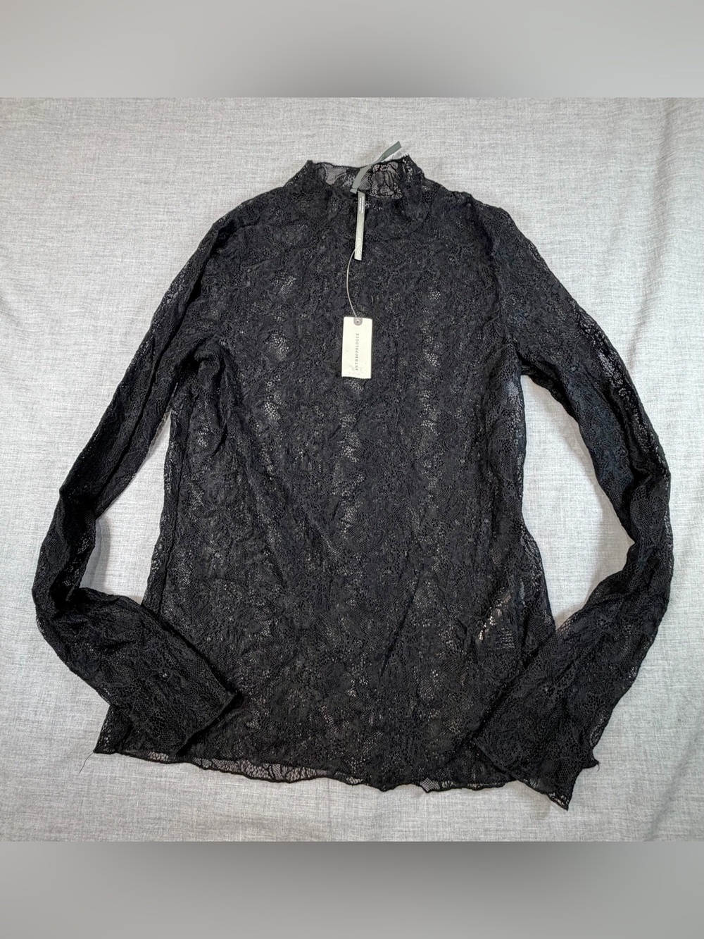 Anthropologie Black Lace Long-Sleeve Mock Neck Blouse